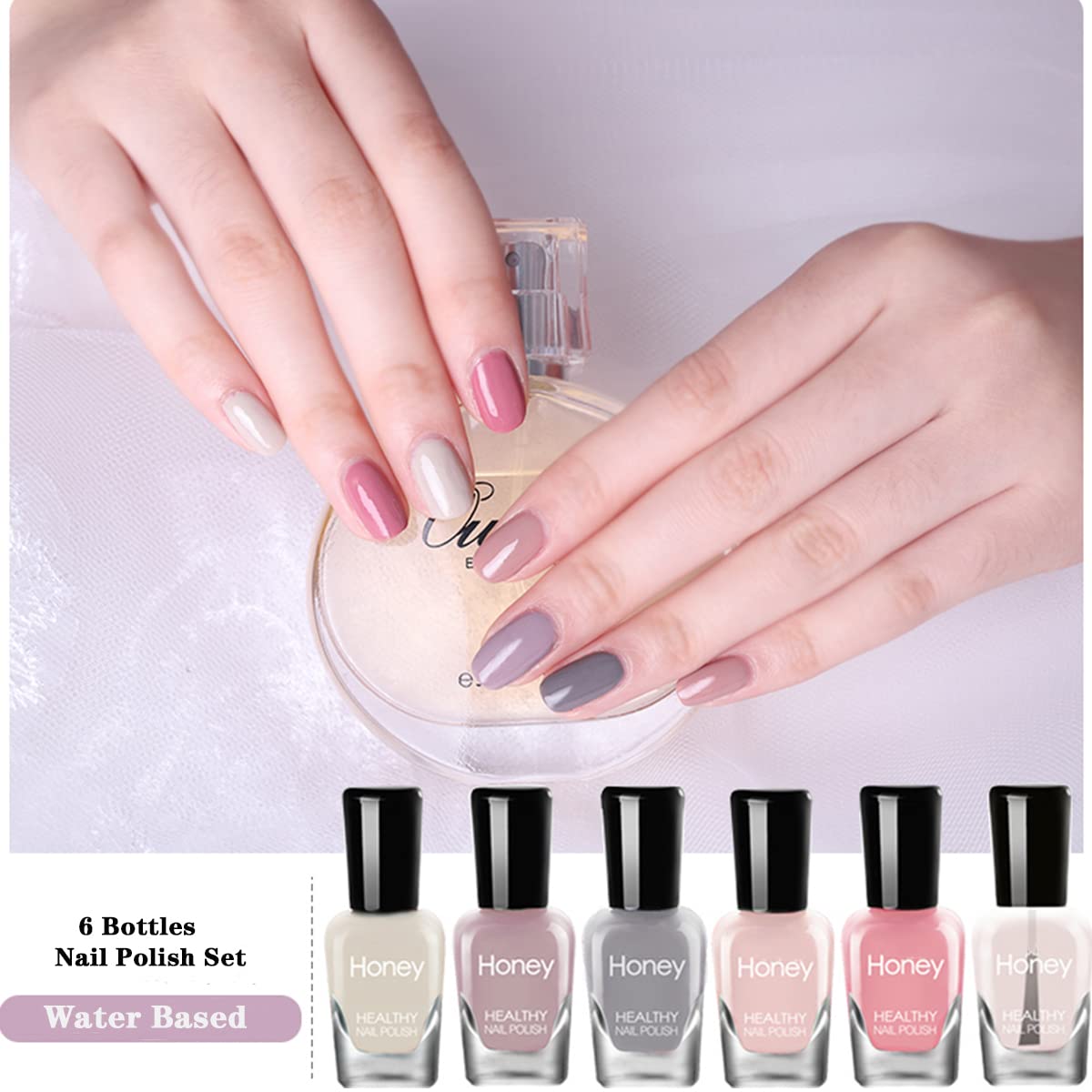 Non Toxic , Easy Peel Off and Fast Dry Nail Polish Set for Pack, Eco Friendly and Organic Water Based Nail Polish for Women and Girls (6 Bottles)