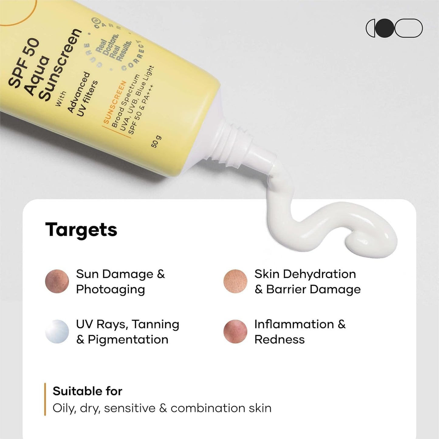 Cureskin SPF 50 Aqua Sunscreen with Advanced UV Filters | Broad Spectrum Sun, UVA, UVB, Blue Light Protection, SPF 50 & PA+++, 1