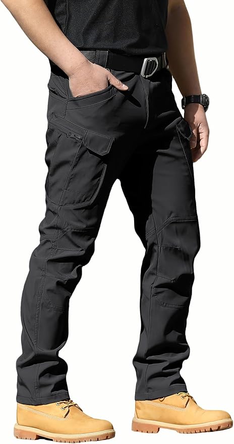 FLYFIREFLY Men's Tactical Cargo Pants Water Resistant Ripstop Outdoor Quick Dry Hiking Work Pants with Pockets(No Belt)