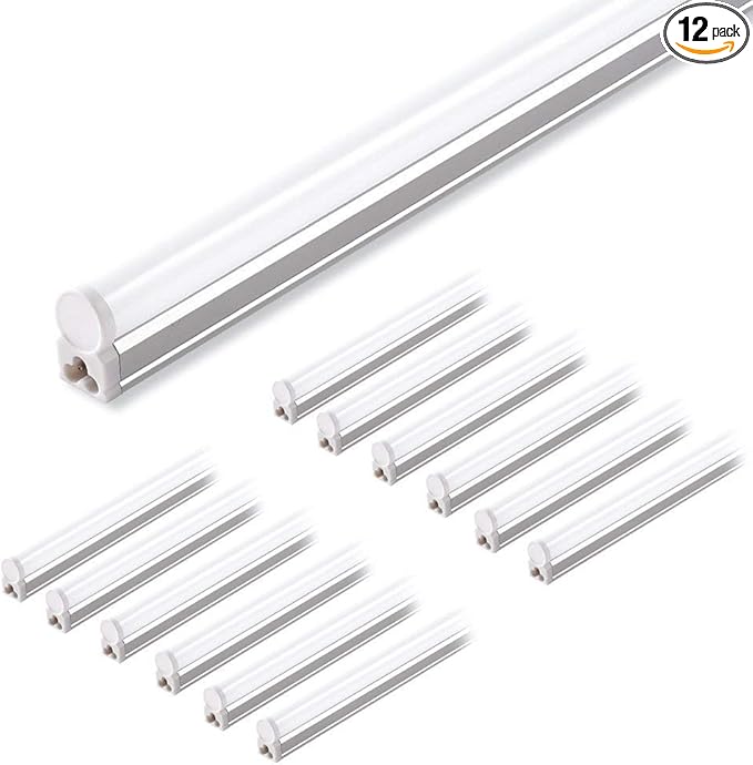 Barrina (Pack of 12 LED T5 Shop Light, 4FT, 2200lm, 6500K (Super Bright White), 20W, Utility Shop Lights, Ceiling and Unde...