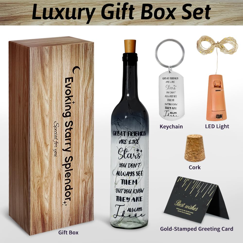 Healemo 2025 Unique Friendship Gifts for Women - Wine Bottle Lights with Cork, Birthday Friendship Gift Ideas for Women Who Have Everything Girls Boys (Black)