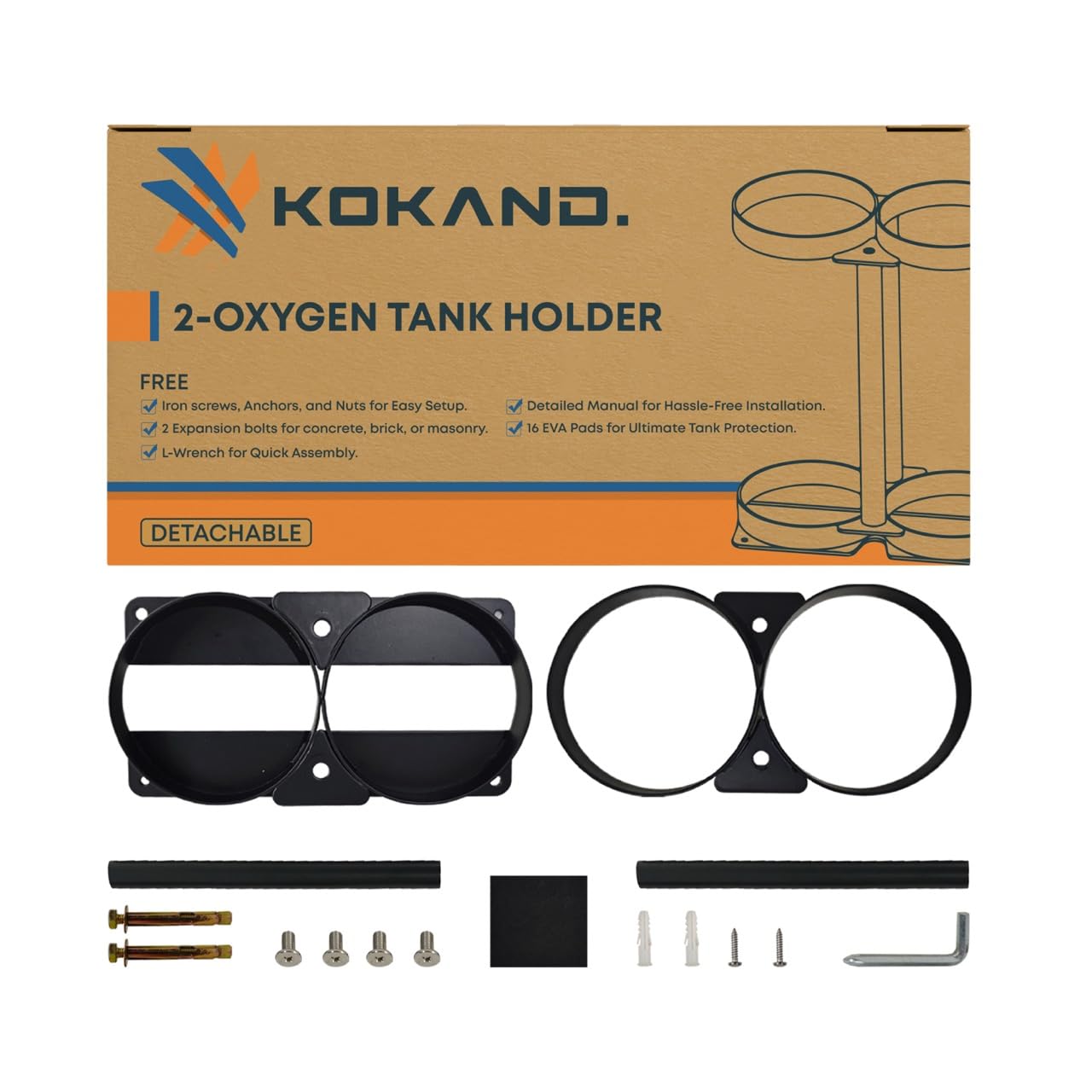Premium Detachable Oxygen Tank Holder (2) for E, D, M9/C Size Cylinders - Heavy Duty Metal Storage Rack - Portable Oxygen Tank Carrier for Travel & Vehicle Use (Black) (4.5" Wide Slots)