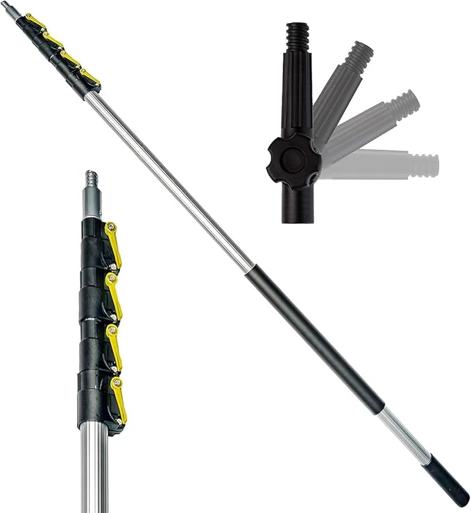 DOCAZOO DOCA Telescoping Pole 7-30 Ft - Extension Pole for Cleaning, Feather Duster, Window Washing Kit, Paint Roller, Window Squeegee - High Reach Extendable Kit for Indoor & Outdoor - Pole Only