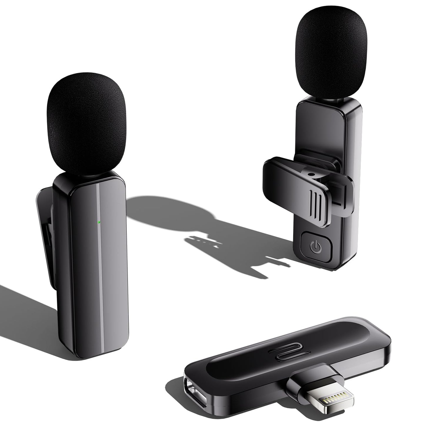 2 Pack Wireless Mini Lavalier Lapel Microphone for iPhone,iPad(Lightning) - 65ft Cordless Clip on Dual Mics with Noise Reduction