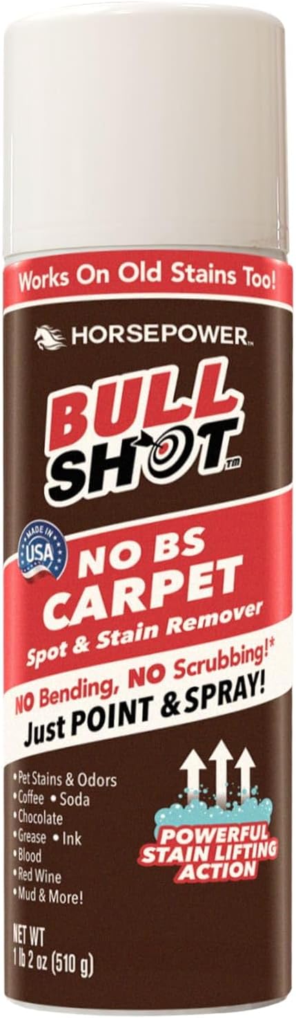 Horsepower Bull Shot No BS Carpet Spot & Stain Remover, AS SEEN ON TV, Made In USA, Just Point & Spray, No Bending or Scrubbing, Hands-Free, Stain-Lifting Foam-Action, Pets Stains & Odors, Soda & More