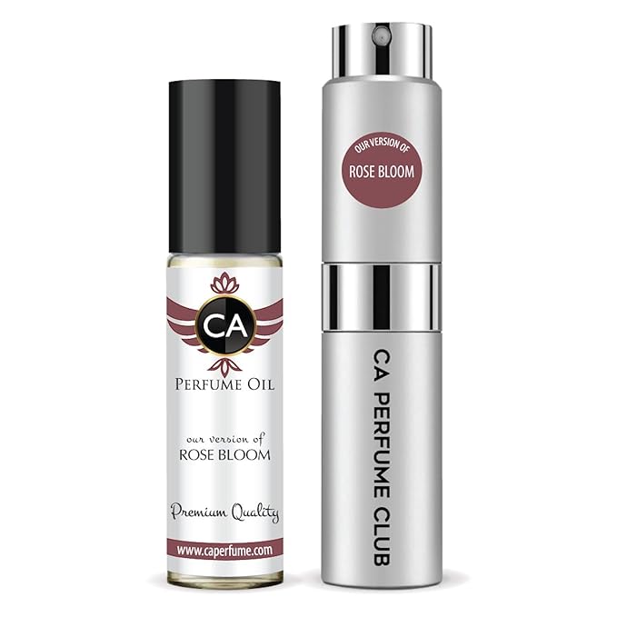CA Perfume Duo Impression of Rose Bloom For Women And Men Perfume Layering Set Long Lasting Travel Size EDP + Body Oil Roll-On Bottle 0.27 Fl Oz+0.33 Fl Oz