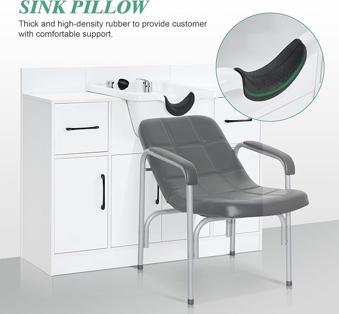 BarberPub Multi-Functional Shampoo Backwash Sink Station with Shampoo Bowl for Hair Stylist, Salon Spa Beauty Cabinet with Faucet Sprayer, Barber Storage Equipment 7139 (White)