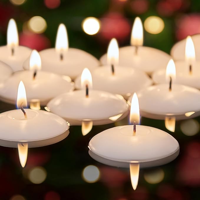 Ashlux White Floating Candles 2 inch, 24 Pack Floating Candles 5-6 Hours Long Burning, Unscented Floating Candle for Cente...