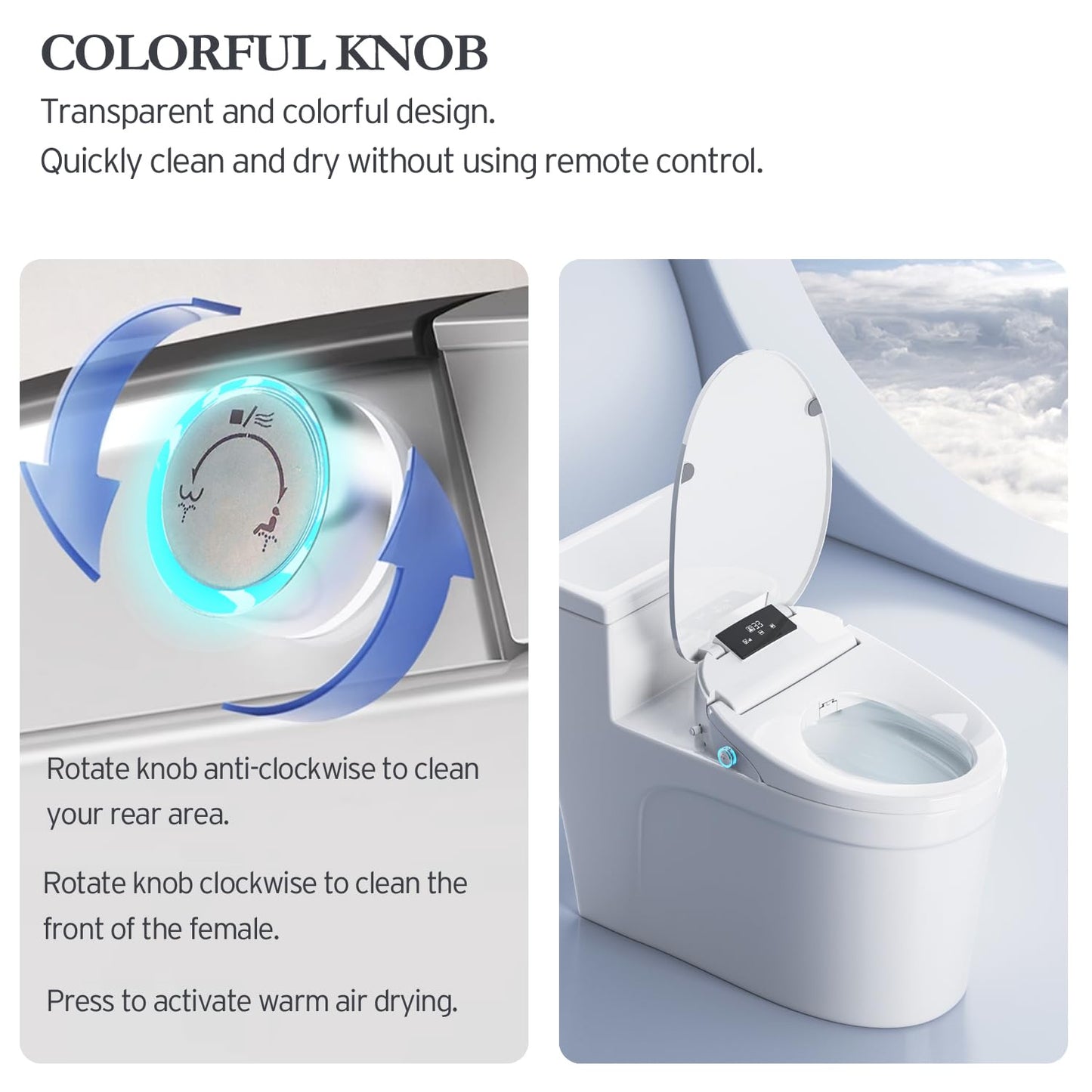 XCQQ Electric Bidet Toilet Seat with Remote, Heated Toilet Seat, Instant Warm Water, Warm Air Dryer, Rear & Feminine with Oscillating Cleansing, Night Light, Slow Close Lid, LED Display - Round