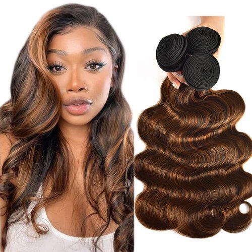 Giginger Bundles Human Hair Body Wave Human Hair Bundles 20 22 24 Inch Brazilian Chocolate Brown Highlight P4/30 Unprocessed Quick Weave Soft Sewn In Hair Extensions for Black Women