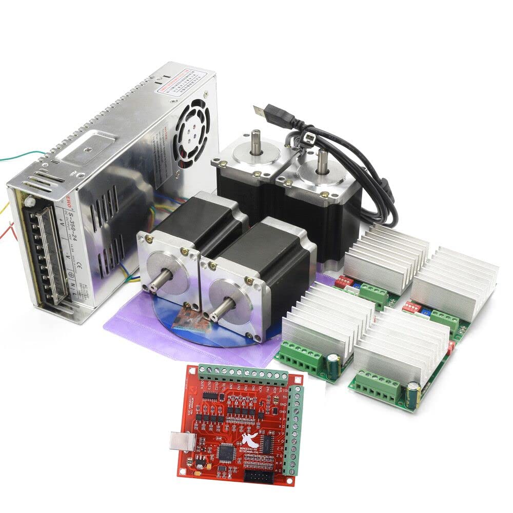 CNCTOPBAOS 4 Axis Nema23 Stepper Motor USB Mach3 CNC Kit,270oz-in 76mm 3A,USB Controller Board Motion Control Card,TB6600 Driver 4.5A 24V for CNC Router Milling Engraving Machine