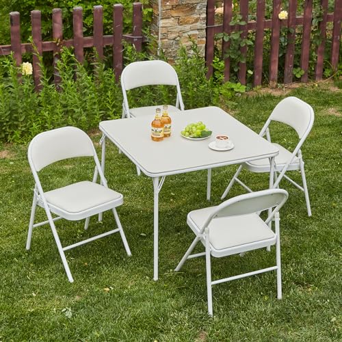 KAIHAOWIN Square Folding Table Vinyl Upholstery Card Table Dining Party Table with Collapsible Legs Portable for Indoor Ou...