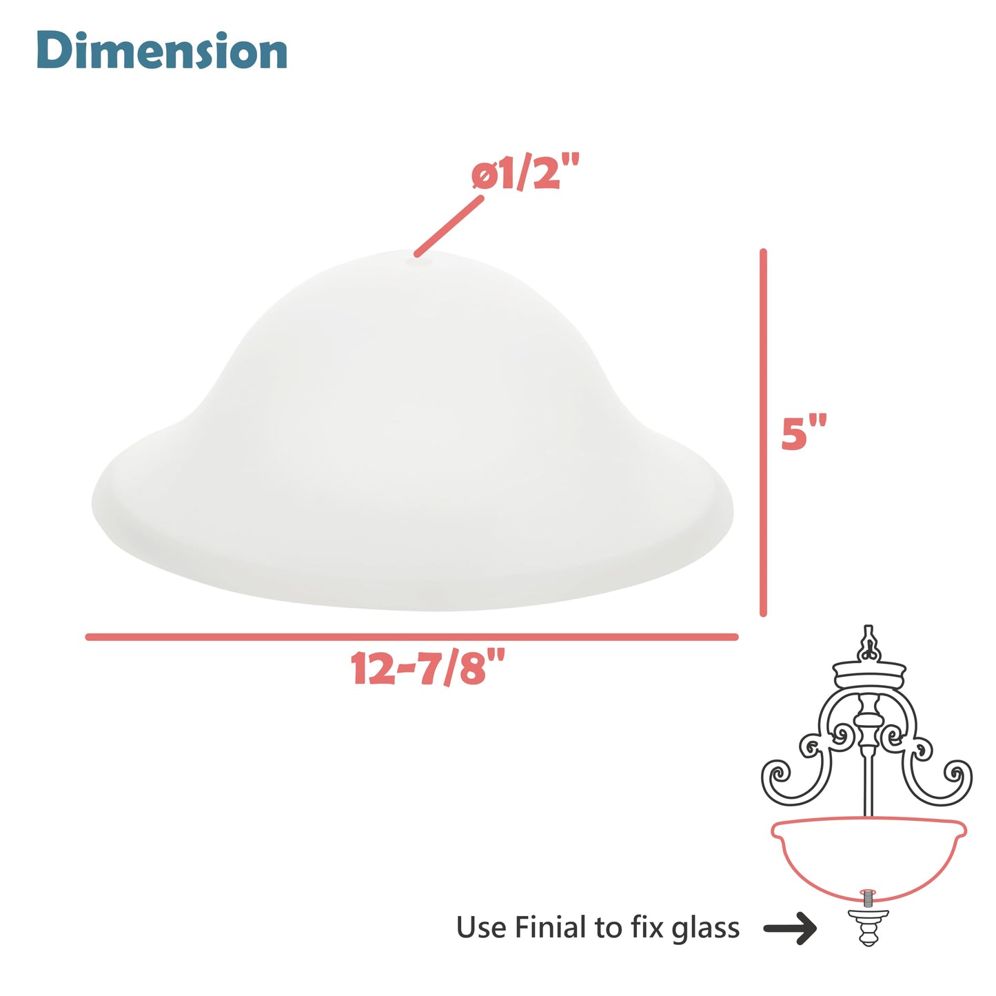 Aspen Creative 25007-64-1 Replacement Frosted Glass shade for Flush Mount or Semi-Flush Mount, 1/2" Central Hole,12-7/8" Diameter x 5" Height