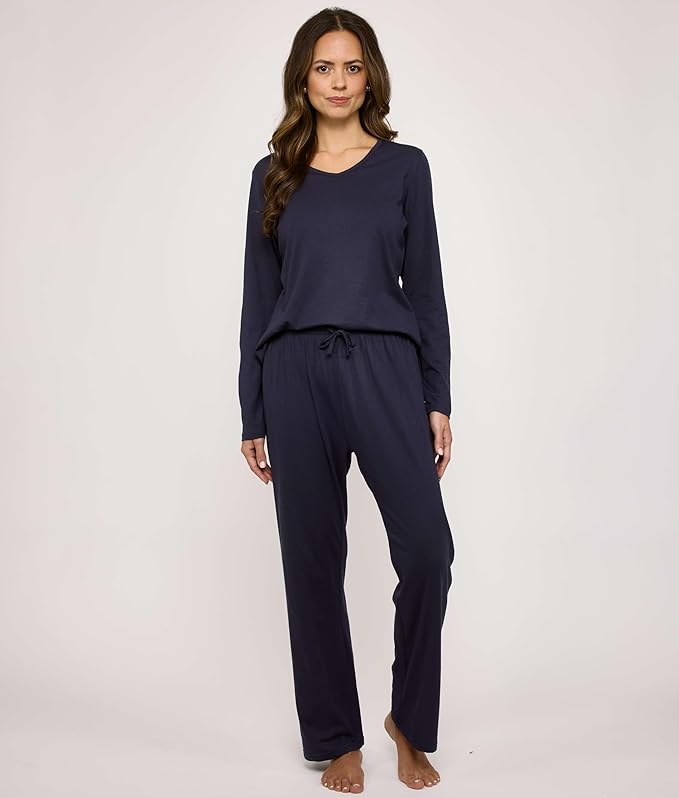 Real Essentials 2 Pack Women's Soft Cotton Long Sleeve Pajama Set with Pants - Lounge Sets for Women (Available In Plus)