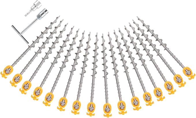 Keltrion 16 PCS Screw in Tent Stakes for Women Men - Ground Anchors for Sand, Canopy, Trampolines, Camping Aluminium Heavy Duty Rust Prevention Pegs Drillable Lightweight Safe - Silvery 14 inch