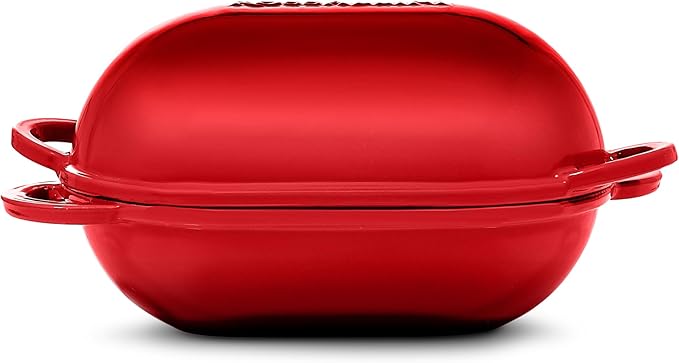 Signature Enameled Cast Iron Sourdough Bread Oven | Non-Stick with Tight Fitting Lid for Perfect Baking and Bread Making | 2QT Oval Oven With Lid [Red]