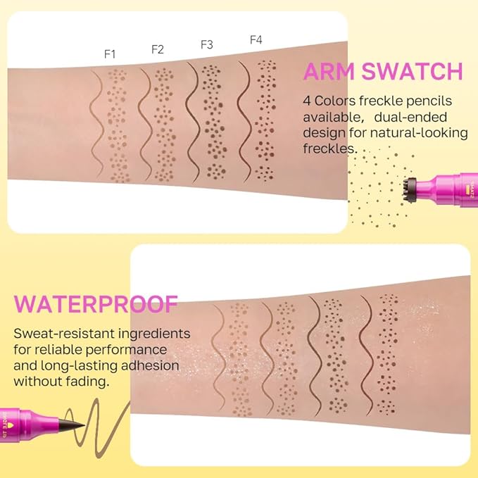 Light Brown Freckle Stamp with Eyeliner Pen,Natural Lifelike Freckle Makeup Pen Magic Freckle Color,Waterproof Longlasting Fake Freckles Stain Marker Pencil Face Decoration for Sunkissed Makeup,Vegan