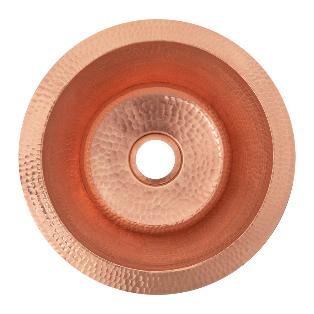Premier Copper Products BR12PC2 12-Inch Round Hammered Copper Bar Sink with 2-Inch Drain Opening in Polished Copper
