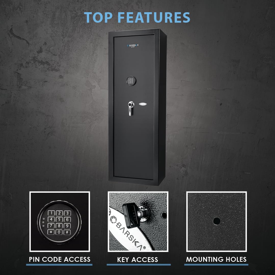 Barska 7.87 Cu Ft DOJ Certified Digital Keypad Rifle Safe – 14 Rifle & 2 Handgun Capacity, 3-Point Deadbolt, Anti-Pry Hinges, Silent Access, Backup Keys, Mounting Hardware