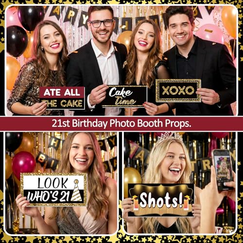 Beeveer 24 Designs 21 Birthday Photo Booth Props Double Sided 11x5.5 Inch Photo Booth Props 21th Bday Parties Decorations ...