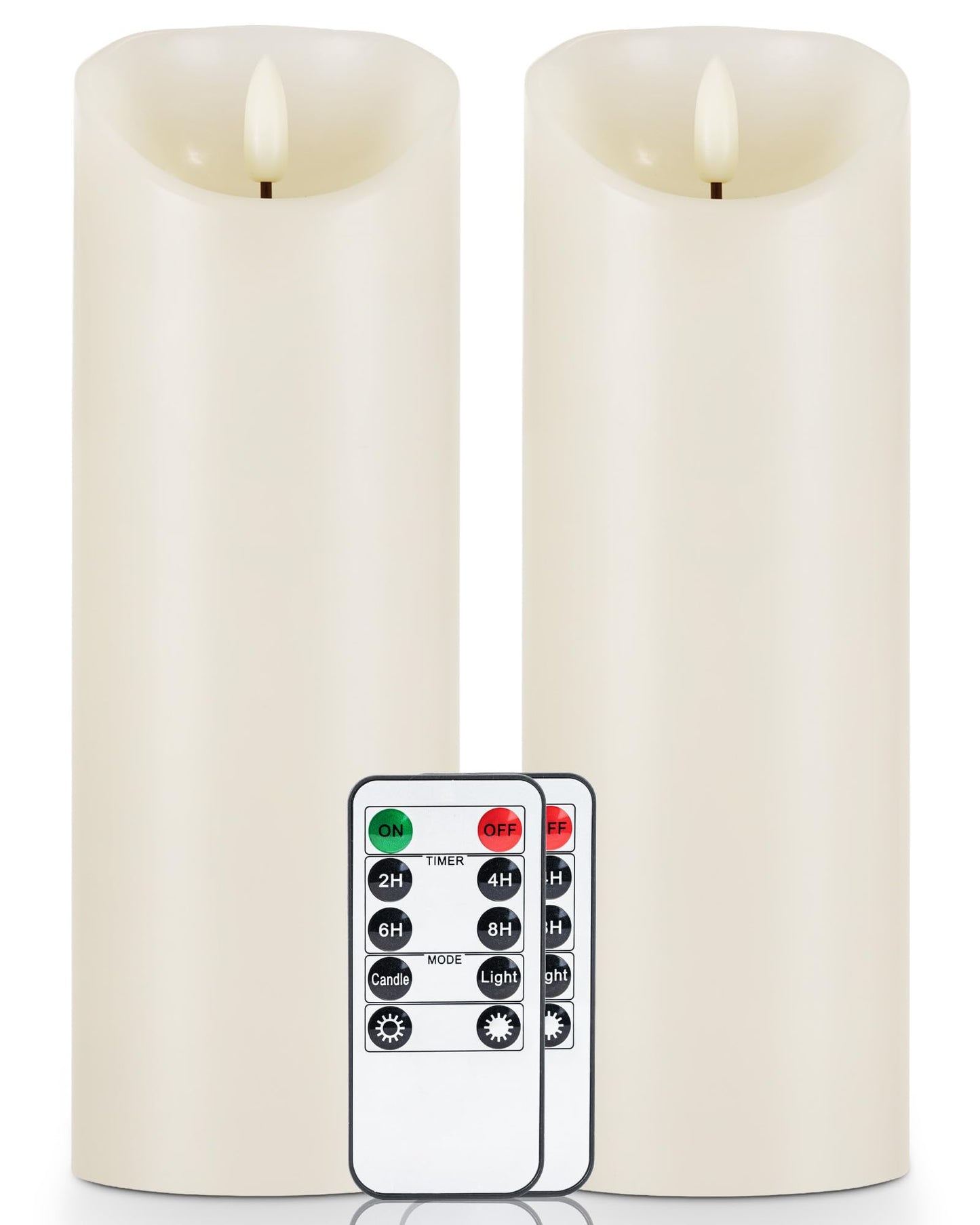5plots 9" x 3" Flickering Flameless Candles - Battery Operated Wax LED Candles - Amber Yellow Light with Remote and Timers Set of 2, Ivory, for Home Decor, Candle Sconces