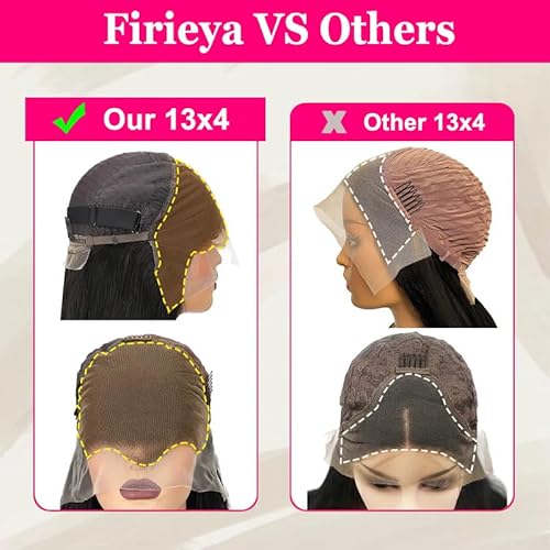 FIRIEYA 13x4 Deep Wave Lace Front Wigs Human Hair 180% Density Glueless HD Transparent Lace Frontal Human Hair Wigs Pre-Plucked with Baby Hair Natural Color (20inch, Natural Black)