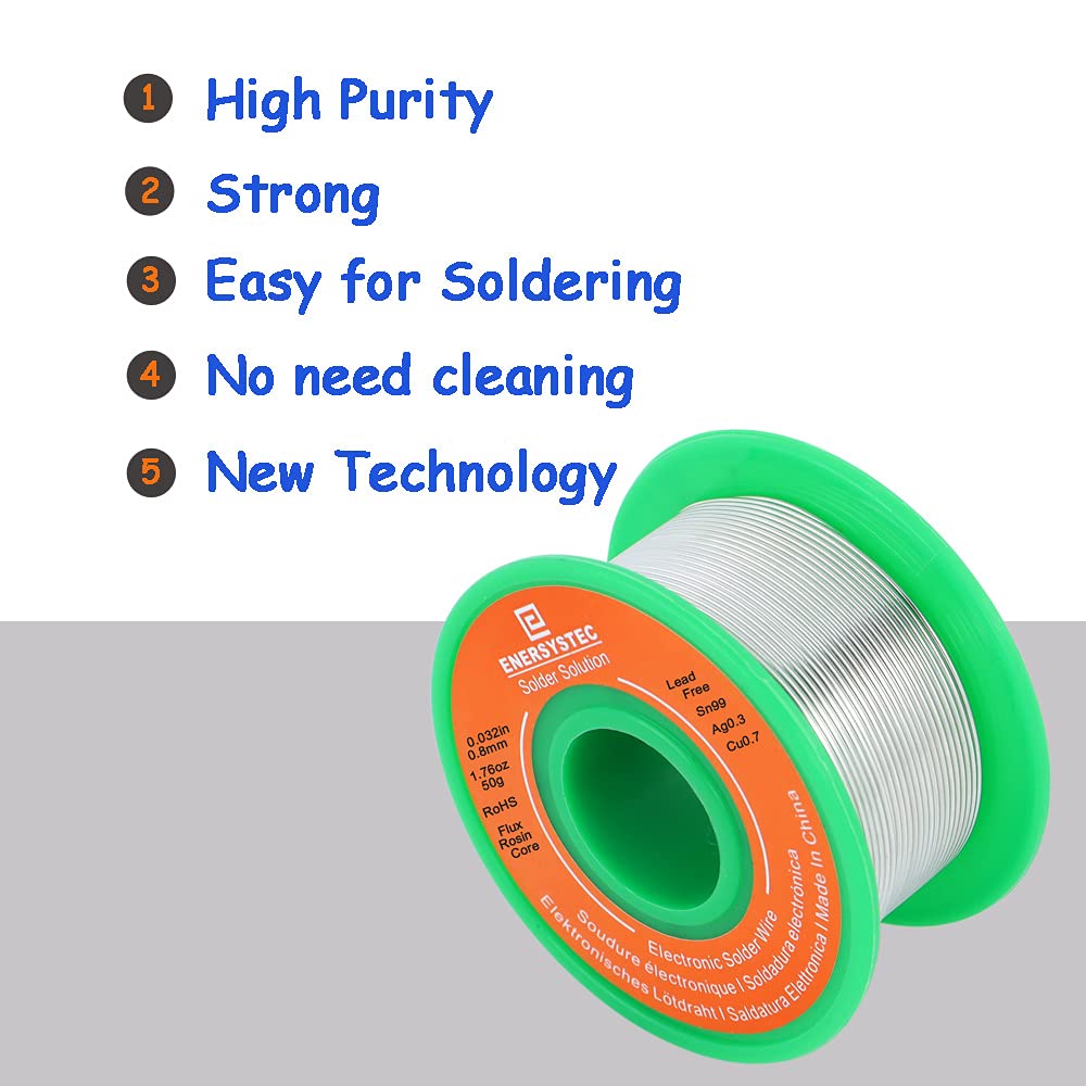 Lead-Free Solder Wire Rosin Core Flux 0.8mm Electric Solder Fine Sn99 Ag0.3 Cu0.7 Flow 0.032in 0.11lb No Lead for Electronics Soldering Unlead 50g