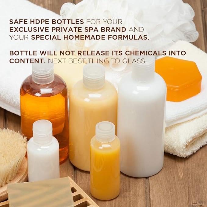 6 PCS Empty White HDPE Bottle 8oz - Cosmo Round Plastic Bottles - 24/410 Fine Mist Sprayer Caps Smooth Black - for Freshness and Leak Prevention - Phthalate Free Approved for Safe Cosmetics