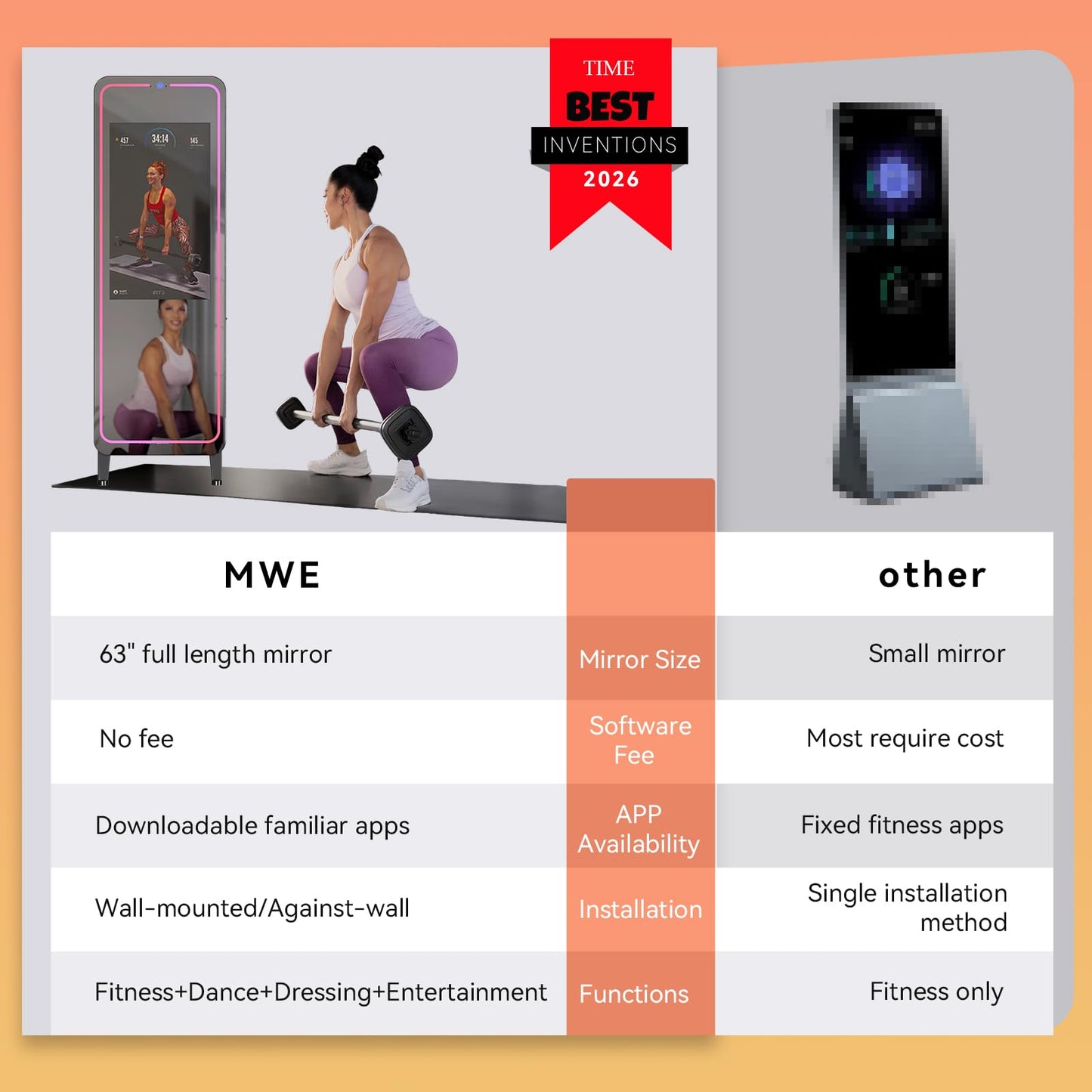 RIXZSIW Smart Gym Mirror for Home Workout | 32" HD Touch-Screen Andriod OS | 63" Reflective Surface | No VIP Fees Support Various APPs, Music Sync LED Light Strip, for Home Gym/Yoga/Dance