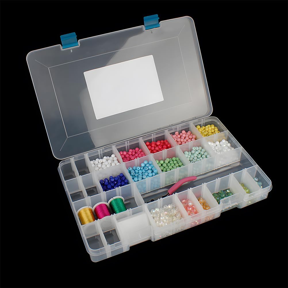 24 Grids Clear Plastic Organizer Box with Adjustable Dividers, Large Bead Storage Box, Craft Storage Container for Art DIY, Crafts Jewelry, Rock Collection, Fishing Tackles, 1 Pack