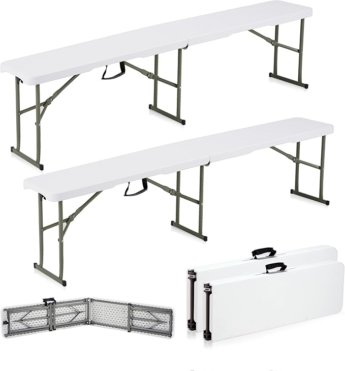 Candockway 6ft Plastic Folding Bench with Carrying Handle & Lock, Portable Outdoor Bench in Garden Picnic Camping Dining P...