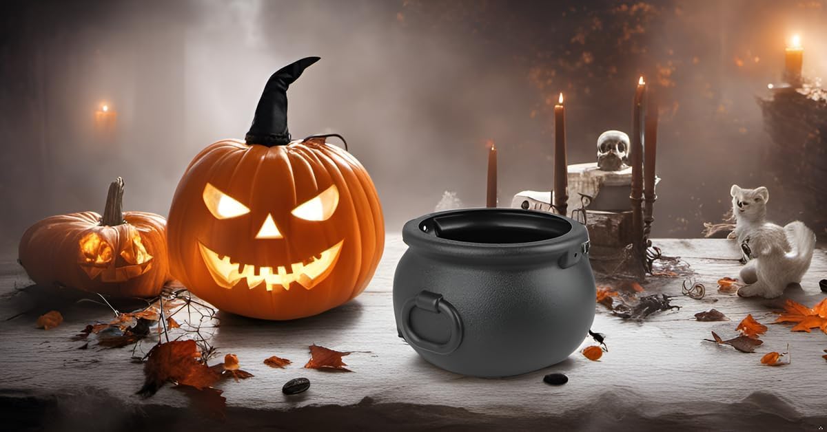 Glocamping 11" and 7.4” Package Large Easter Day, St. Patrick's Day, Halloween Black Plastic Witch Cauldron Kettle, Candy Holder, Party Favor Decoration