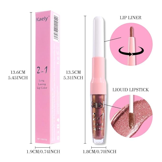 Kaely 2-in-1 Nude Gold Metallic Lipstick and Lip Liner Makeup, Shimmer Liquid Metallic Lipsticks for Women, Glitter Lip Gloss Stain Long Lasting Waterproof Smudge Proof 24 Hour, Cruelty-Free 27