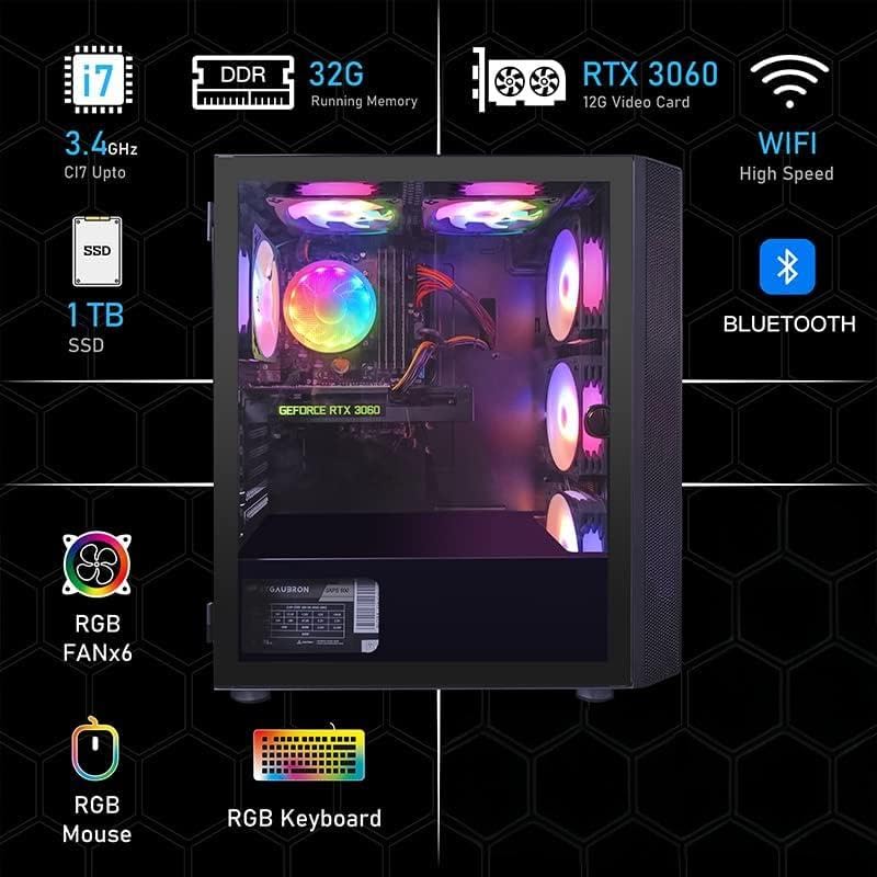 STGAubron Gaming PC Desktop - Intel i7, GeForce RTX 3060, 32GB RAM, 1TB SSD, WiFi 6, RGB Fans, Windows 11 -