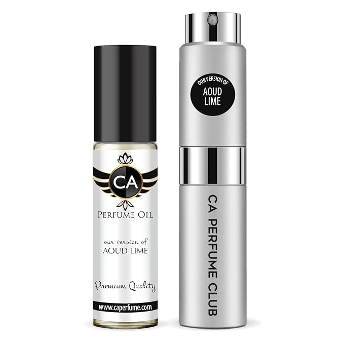 CA Perfume Duo Impression of Aoud Lime For Women And Men Perfume Layering Set Long Lasting Travel Size EDP + Body Oil Roll-On Bottle 0.27 Fl Oz+0.33 Fl Oz