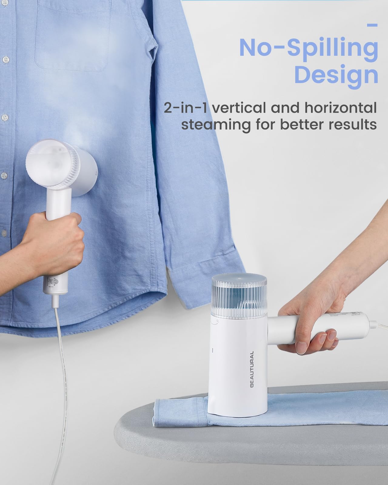 BEAUTURAL Steamer for Clothes, Portable Garment Wrinkle Remover, Fast 30s Heat-up, Foldable and Handheld, 120V Only (Not for 220V Europe)