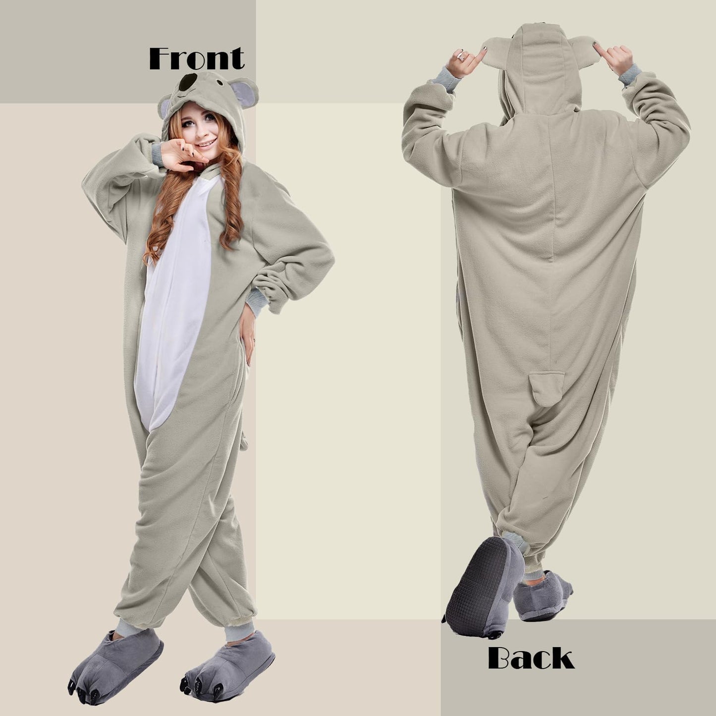 NEWCOSPLAY Unisex Adult Koala Onesie Pajamas Animal One Piece Costume Cosplay Sleepwear (Koala, Large)