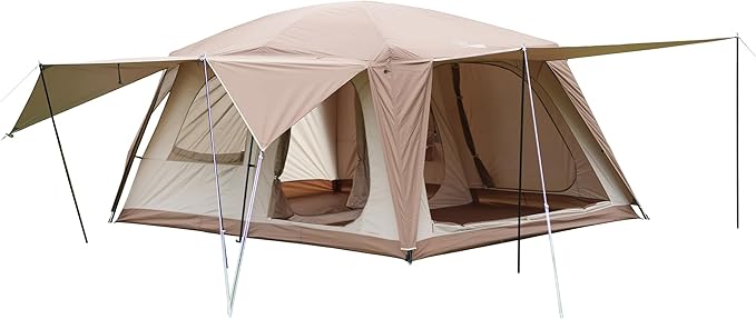 Vidalido 8-10 Person Camping Tent with 3 Door 2 Room Large Family Cabin Tents, Double Layer Waterproof Portable Glamping T...