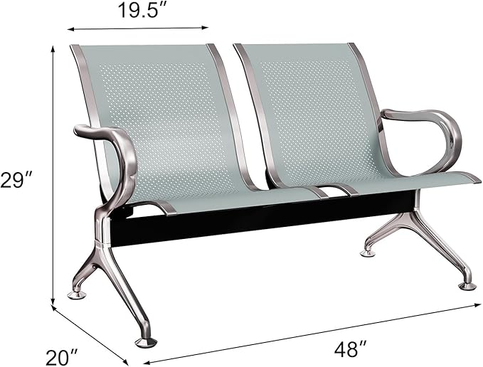 Kinsuite 2 Seat Airport Reception Chairs Waiting Room Chair with Arms, Metal Reception Bench Seating, Lobby Chairs for Business Office Hospital Bank Airport Market (Silver)