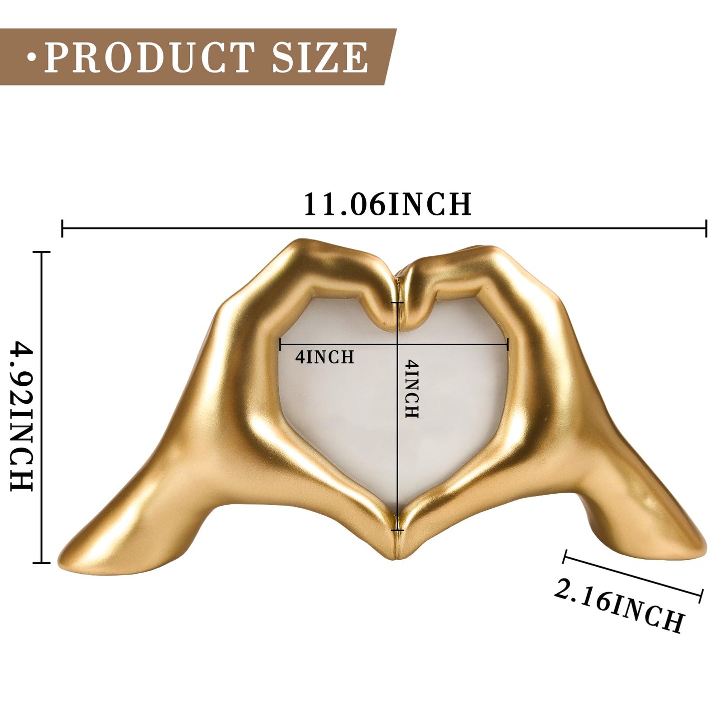 GUSFREUD Gold Heart Hands Sculpture with Picture Frame, Unique Wedding Gift Idea for Couples, Romantic Anniversary Statues for Women, Wife, Her