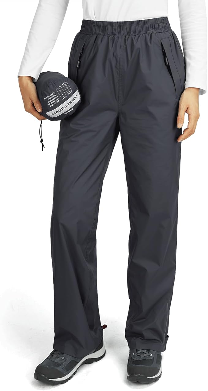 Outdoor Ventures Women's Rain Pants Packable Waterproof Hiking Pants Windproof Breathable Outdoor Rain Over Pants