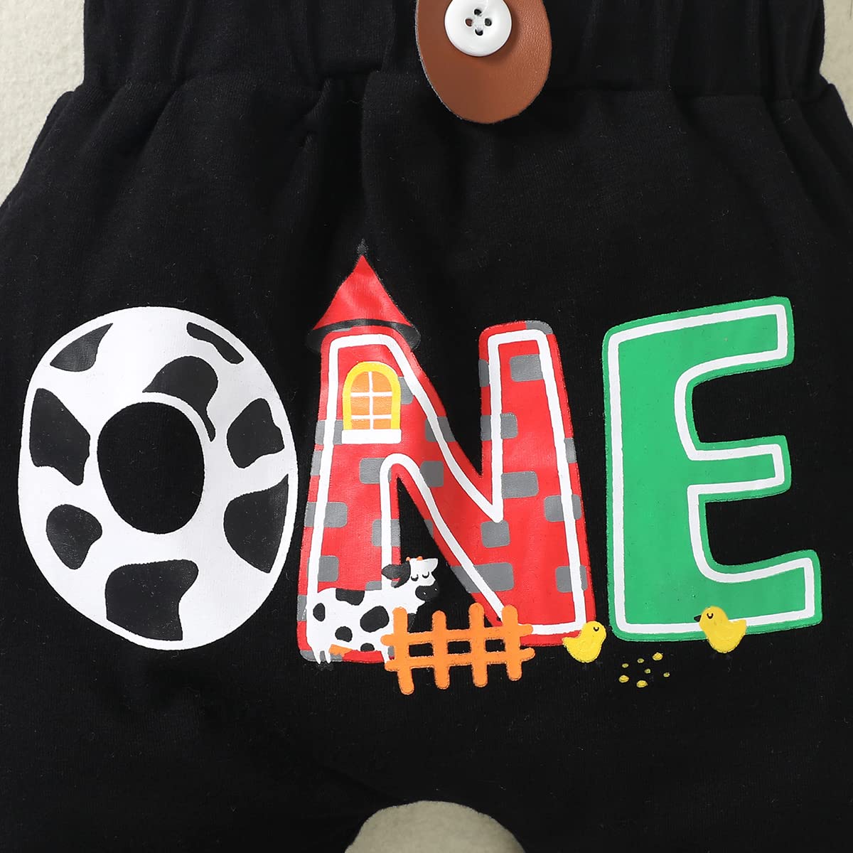 Farm Boy 1st Birthday Outfit - Boy's Black Short, 12-18 Months