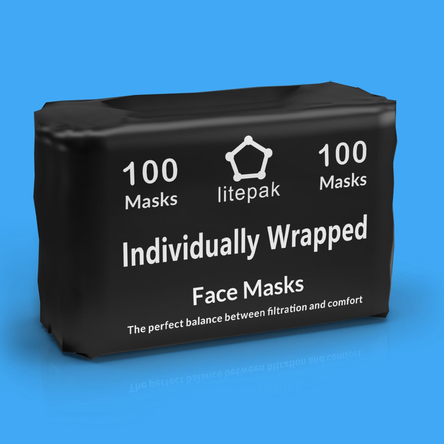 100pcs Premium Individually Wrapped Disposable Face Mask Black Premium Comfort Earloops Nose Wire(Black)