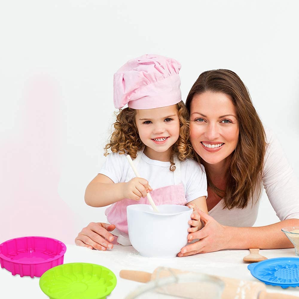 OMDBAGD Birthday Cake Molds for Baking Silicone Cake Pan Tools，Non-stick Cheese Reusable and Durable Pastry Mould for Dessert, Cookie, Bread, Pudding, Jelly, Chocolate and More（Pink、7.9in）