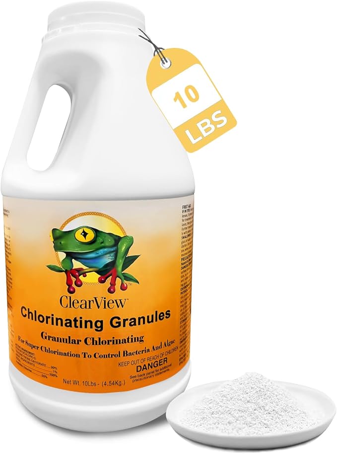 ClearView Chlorine Granules 10 Lbs for Swimming Pools, Quick Dissolving Spa Chlorinating Granules, Hot Tub Pool Chock Chlorine Granular Sanitizer