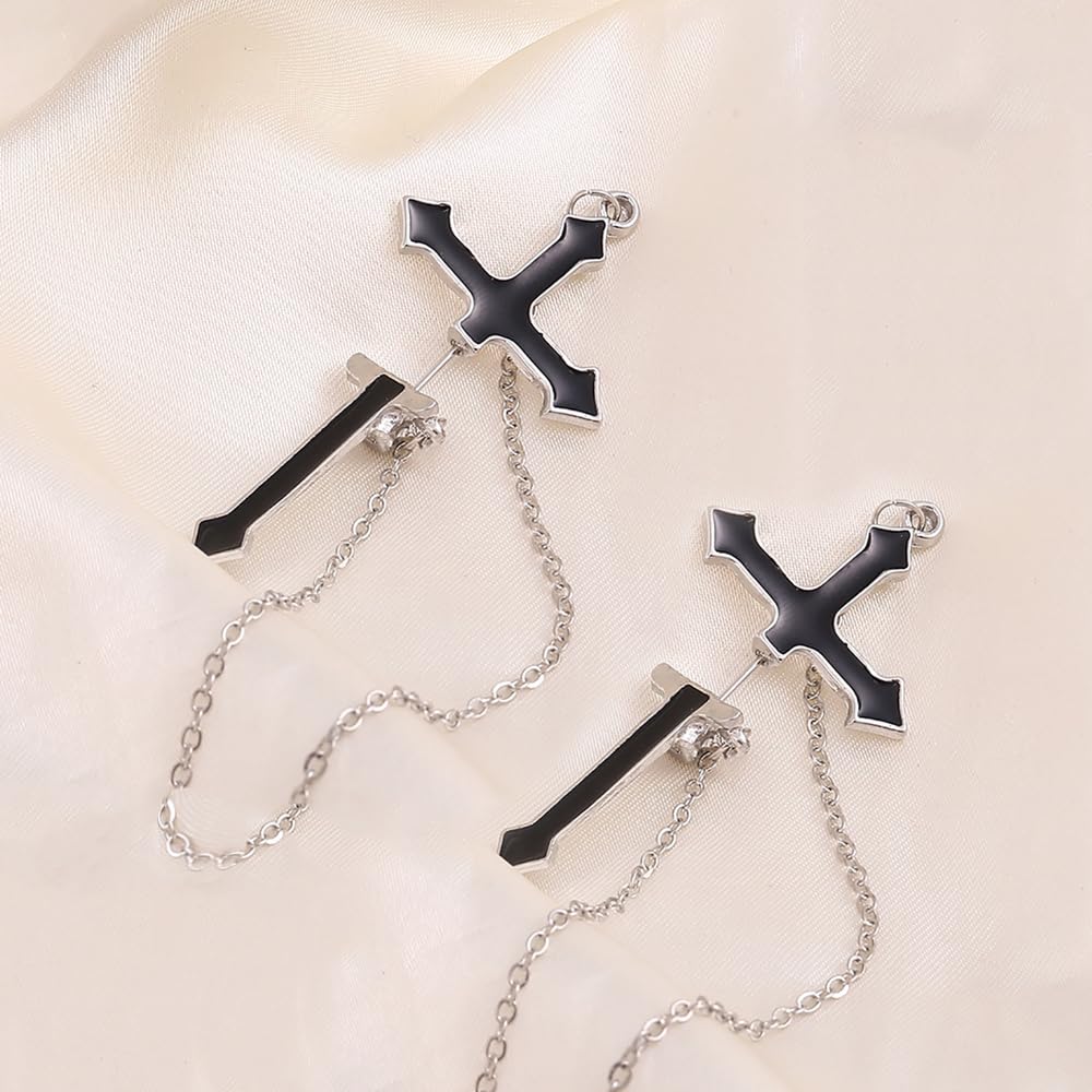 Gothic Sword Earrings Rhinestone Dagger Earrings Black Retro Sword Screw Earrings Cubic Zirconia Punk Sword Earrings Front Back Stud Earrings for Women (Black)