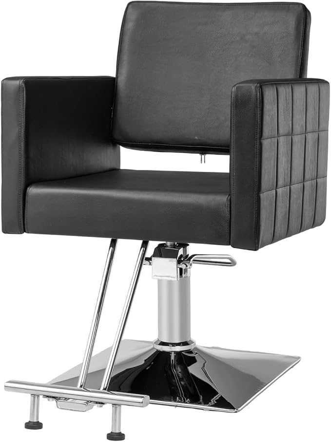 Salon Styling Chair for Hair Stylist Wide Seat, Hydraulic Barber Chair with Stainless Steel Footrest, Black Hair Salon Chair Heavy Duty, Beauty Spa Cosmetology Shampoo Hairdressing Equipment