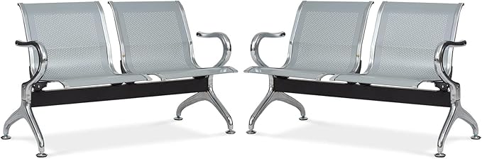 Kinsuite 2Pcs Waiting Room Chairs - 4 Seat Airport Reception Chairs Reception Bench Lobby Bench Seating for Office Business Bank Hospita, Silver