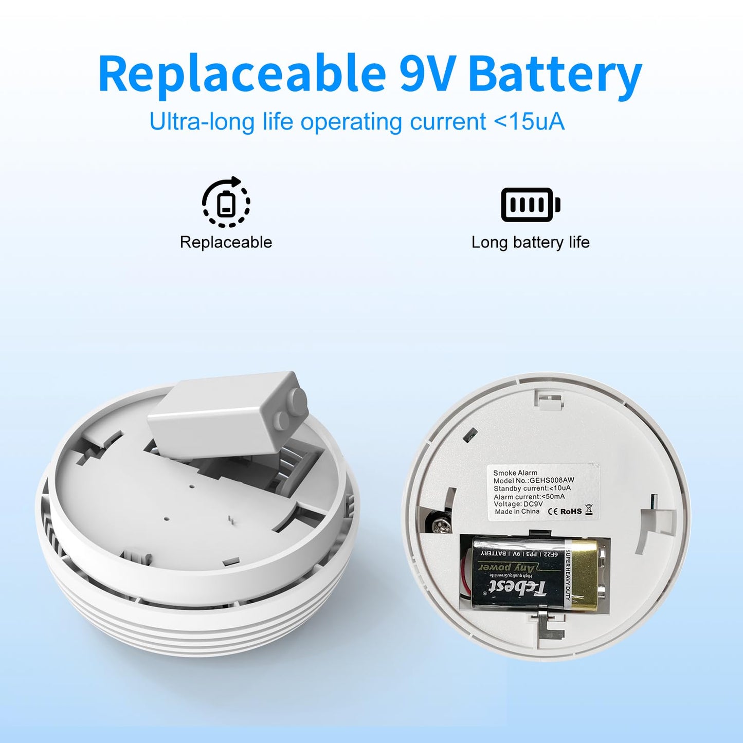 2 Pack Smoke Detector, Photoelectric Sensor Battery-powered Fire Smoke Alarm, LED warning light 85 dB alarm sound, low battery warning, mute and test buttons, suitable for living rooms, bedrooms, etc.