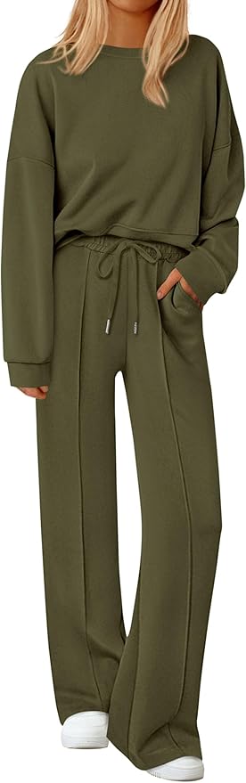 PRETTYGARDEN 2 Piece Sets For Women Fall Trendy Long Sleeve Sweatshirt Wide Leg Pants Loungewear Set Matching Sweatsuit